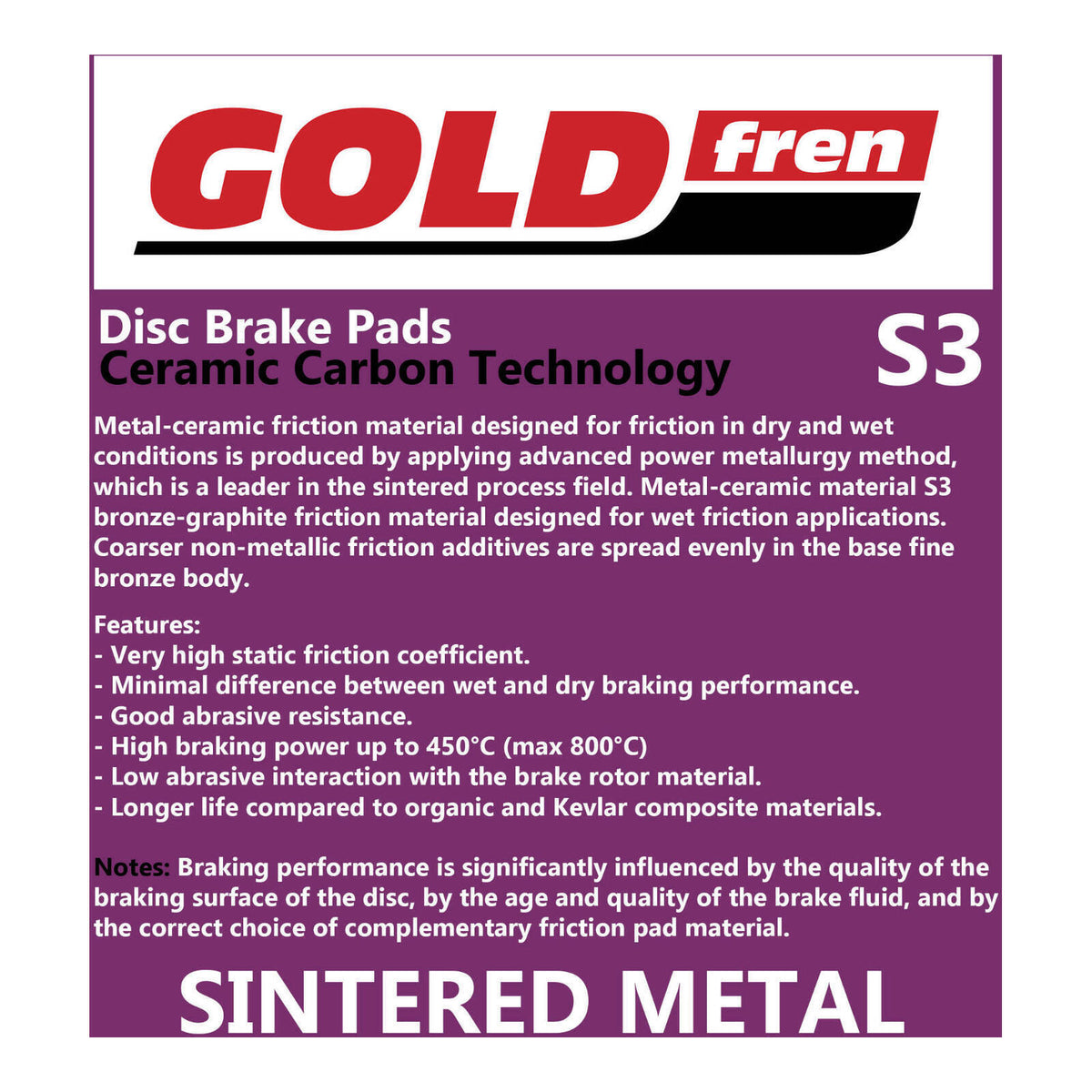 GOLDfren Brake Pads Sintered Sports GF025 - S3 (PH38)