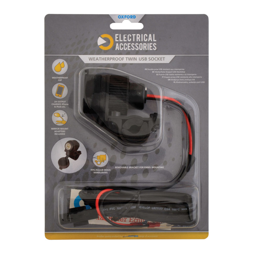 Oxford USB Dual Socket - Handlebar Mount
