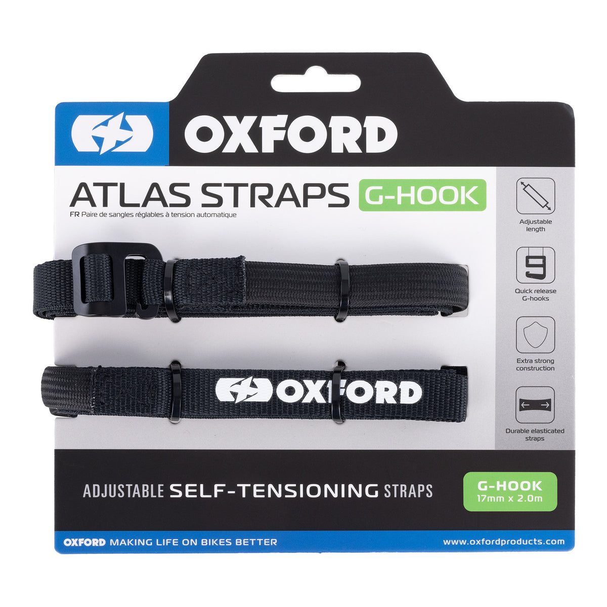 Oxford Atlas G-Hook 17mm X 2.0m Black (Pair)