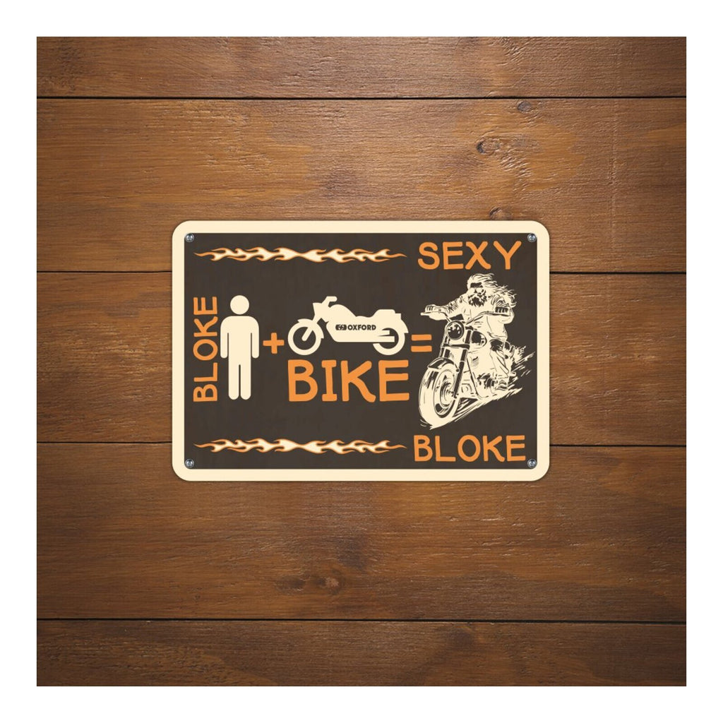 Oxford Garage Metal Sign: Bloke + Bike = Sexy Bloke